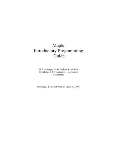 Maple Introductory Programming Guide (1/2)