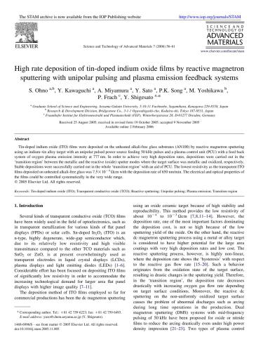 High rate deposition of tin-doped indium oxide films by reactive magnetron