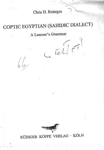 Coptic Egyptian (Sahidic Dialect): A Learner’s Grammar