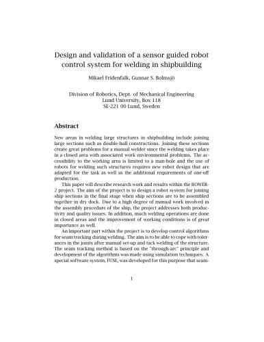 Design and validation of a sensor guided robot control system for welding in shipbuilding