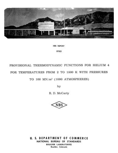 Provisional Thermodynamic Functions for Helium 4 for Temperatures from 2 to 1500 K with Pressures to 100 MH (1000 Atmospheres)