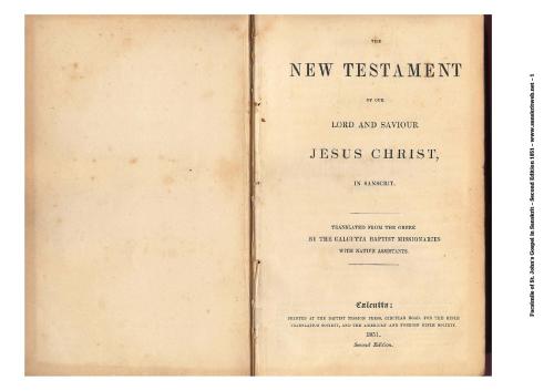 The New Testament of Our Lord and Saviour Jesus Christ in Sanskrit. St. John's Gospel