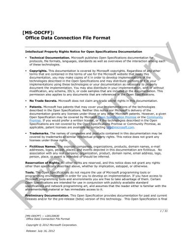 Microsoft Corp. Microsoft Office File Formats - MS-ODCFF: Office Data Connection File Format