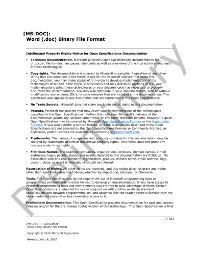 Microsoft Corp. Microsoft Office File Formats - MS-DOC: Word DOC Binary File Format