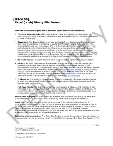 Microsoft Corp. Microsoft Office File Formats - MS-XLSB: Excel (XLSB) Binary File Format