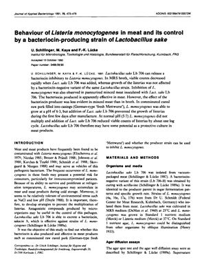 at all. Behaviour of Listerla monocytogenes in meat and its control by a bacteriocin-producing strain of Lactobacillus sake