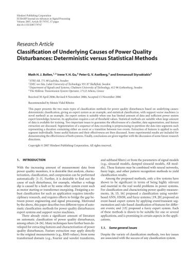 Classification of Underlying Causes of Power Quality