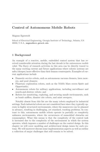 Control of Autonomous Mobile Robots