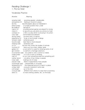Reading Challenge 1 Wordlist
