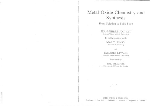 Metal Oxide Chemistry and Synthesis Jolivet