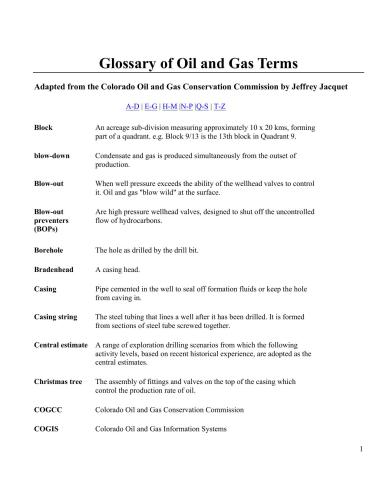 Glossary of Oil and Gas Terms