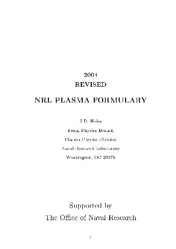 The Natl. Plasma physics formulary