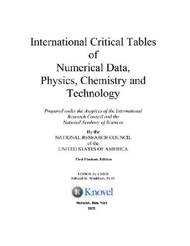 International Critical Tables of Numerical Data, Physics, Chemistry and Technology