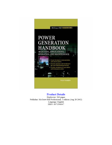 Power Generation Handbook-Selection Applications Operation Maintenance