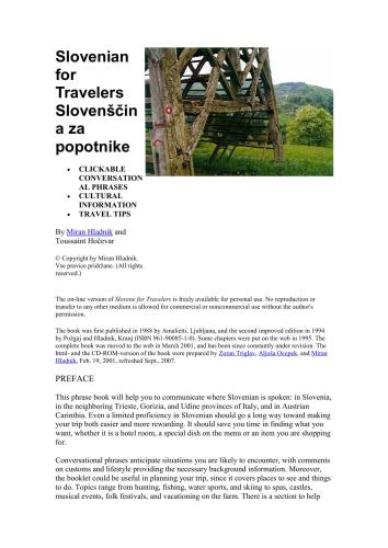 Slovenian For Travellers / Slovenščin a za popotnike