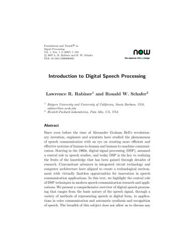 Introduction to Digital Speech Processing