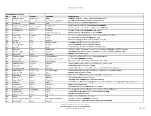 Global Intermediate Wordlist (поурочный вокабуляр к учебнику)