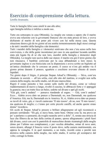 Esercizio di comprensione della lettura: Anna Karenina