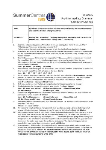 ISIS summer camp 2012, syllabus lesson, Second conditional, giving advice, pre intermediate