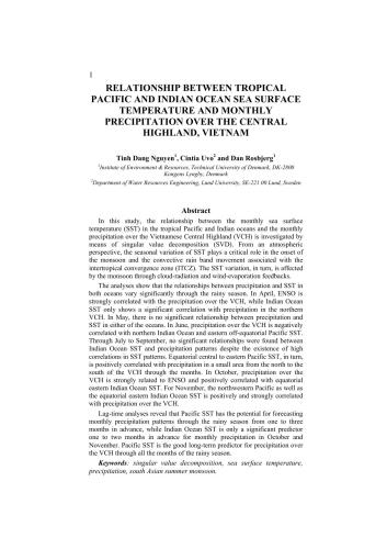 Relationship between Tropical Pacific and Indian Ocean sea surface temperature and monthly precipitation over the Central Highland, Vietnam