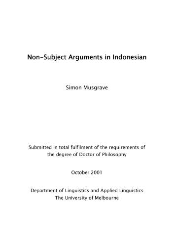 Non-Subject Arguments in Indonesian