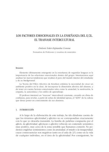 Los factores emocionales en la enseñanza del Español como 2da lengua. El trasvase intercultural