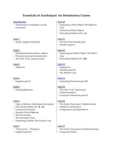 Essentials of Azerbaijani: An Introductory Course (1/3)