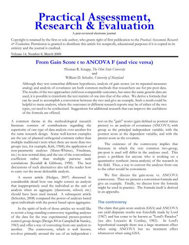 From Gain Score t to ANCOVA F (and vice versa)