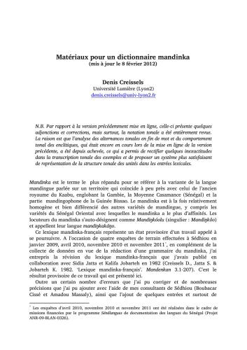 Matériaux pour un dictionnaire mandinka