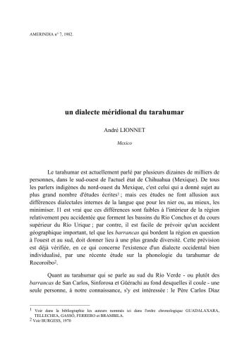 Un dialecte méridional du tarahumar