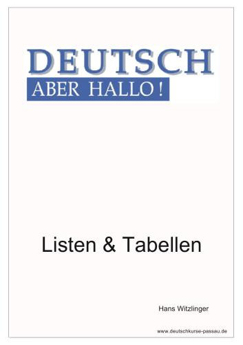 Deutsch. Aber Hallo! Listen & Tabellen