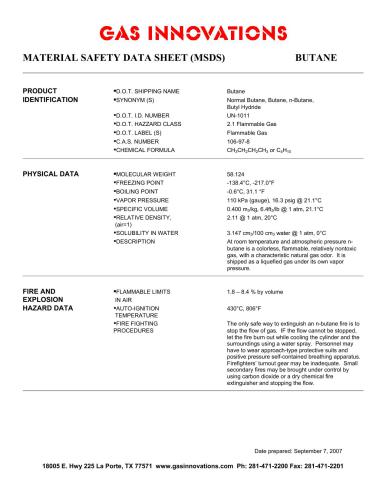 Material Safety Data Sheet for Butane - Паспорт безопасности Бутана