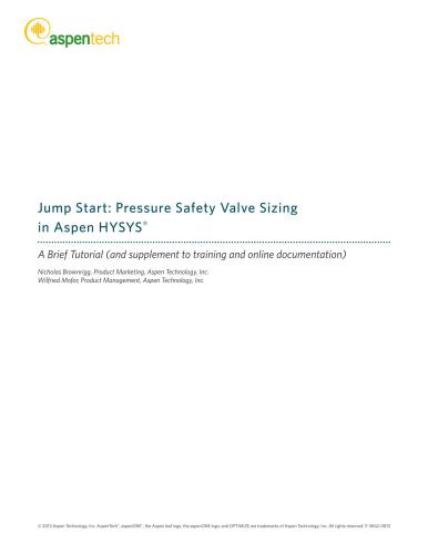 Jump Start: Pressure Safety Valve Sizing in Aspen Hysys