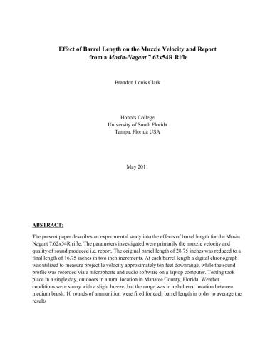 Effect of barrel length on the muzzle velocity and report from a Mosin-Nagant 7.62x54R rifle