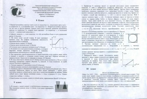 II Уральский физический турнир памяти А.И. Кроткого. Личная олимпиада. 8-10 класс