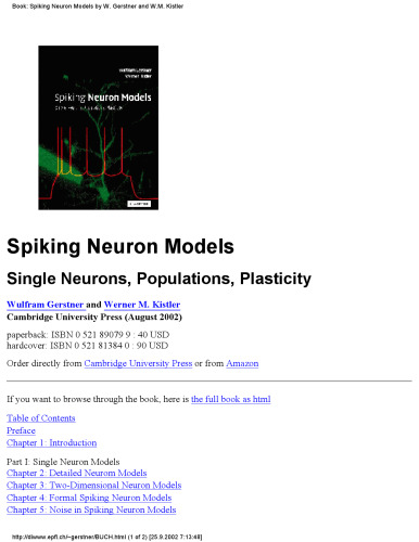 Spiking neuron models: single neurons, populations, plasticity