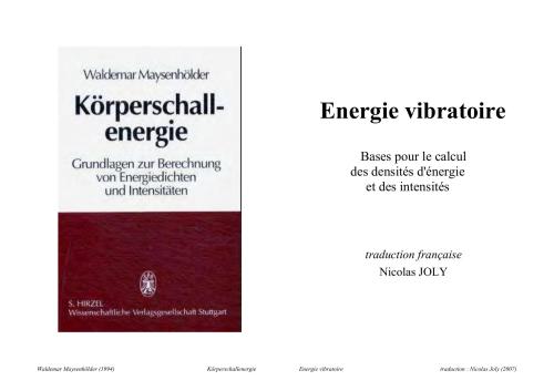 Energie vibratoire: Bases pour le calcul des densités d'énergie et des intensités