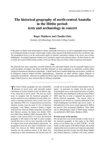 The historical geography of north-central Anatolia in the Hittite period: texts and archaeology in concert