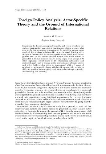 Foreign Policy Analysis: Actor-Specific Theory and the Ground of International Relations