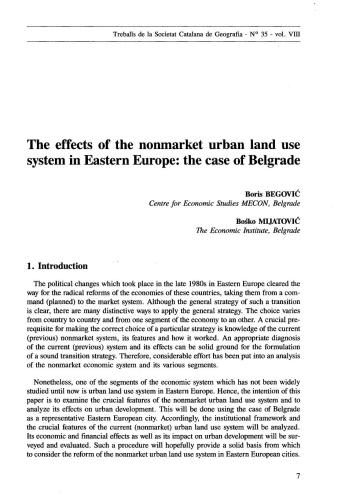 The effects of the nonmarket urban land use system in Eastern Europe: the case of Belgrade