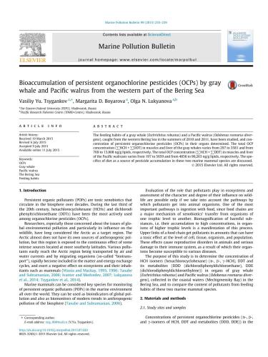 Bioaccumulation of persistent organochlorine pesticides (OCPs) by gray whale and pacific walrus from the Western part of the Bering Sea