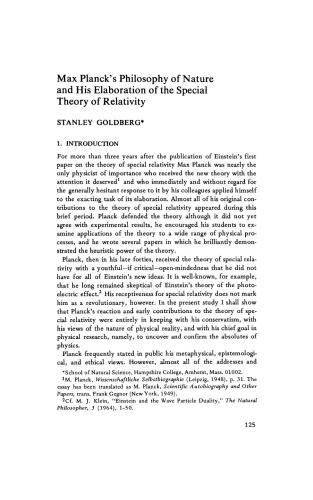 Max Planck's Philosophy of Nature and His Elaboration of the Special Theory of Relativity