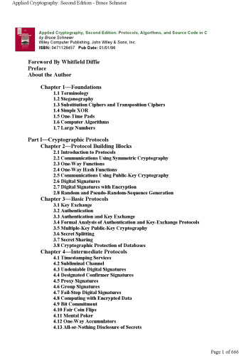 Applied Cryptography: Protocols, Algorithms, and Source Code in C