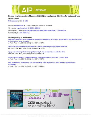 Record low Temperature Mo doped V2O5 Thermochromic Thin Films for Optoelectronic Applications