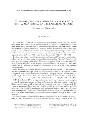 Xiongnu population history in relation to China, Manchuria, and the western regions