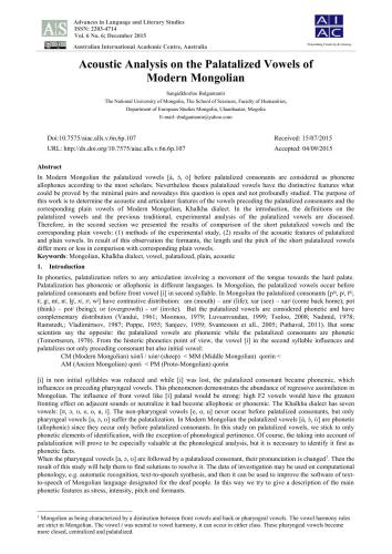 Acoustic analysis on the palatalized vowels of modern Mongolian