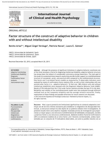 Factor structure of the construct of adaptive behavior in children with and without intellectual disability