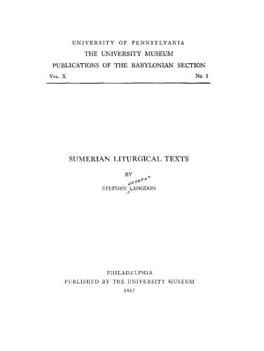 Sumerian Liturgical Texts