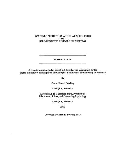 Academic predictors and characteristics of self-reported juvenile firesetting