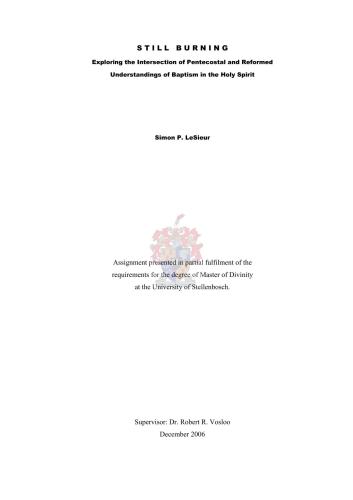 Exploring the Intersection of Pentecostal and Reformed. Understandings of Baptism in the Holy Spirit